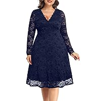 Women Plus Size Wedding Guest Dresses Cocktail Black Wrap Lace Fall Formal Long Sleeve Knee Length Evening Party Dress