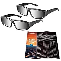 2 Plastic Solar Eclipse Glasses, Approved 2024, CE and ISO Certified Safe Shades for Direct Sun Viewing+ Solar Eclipse Guide