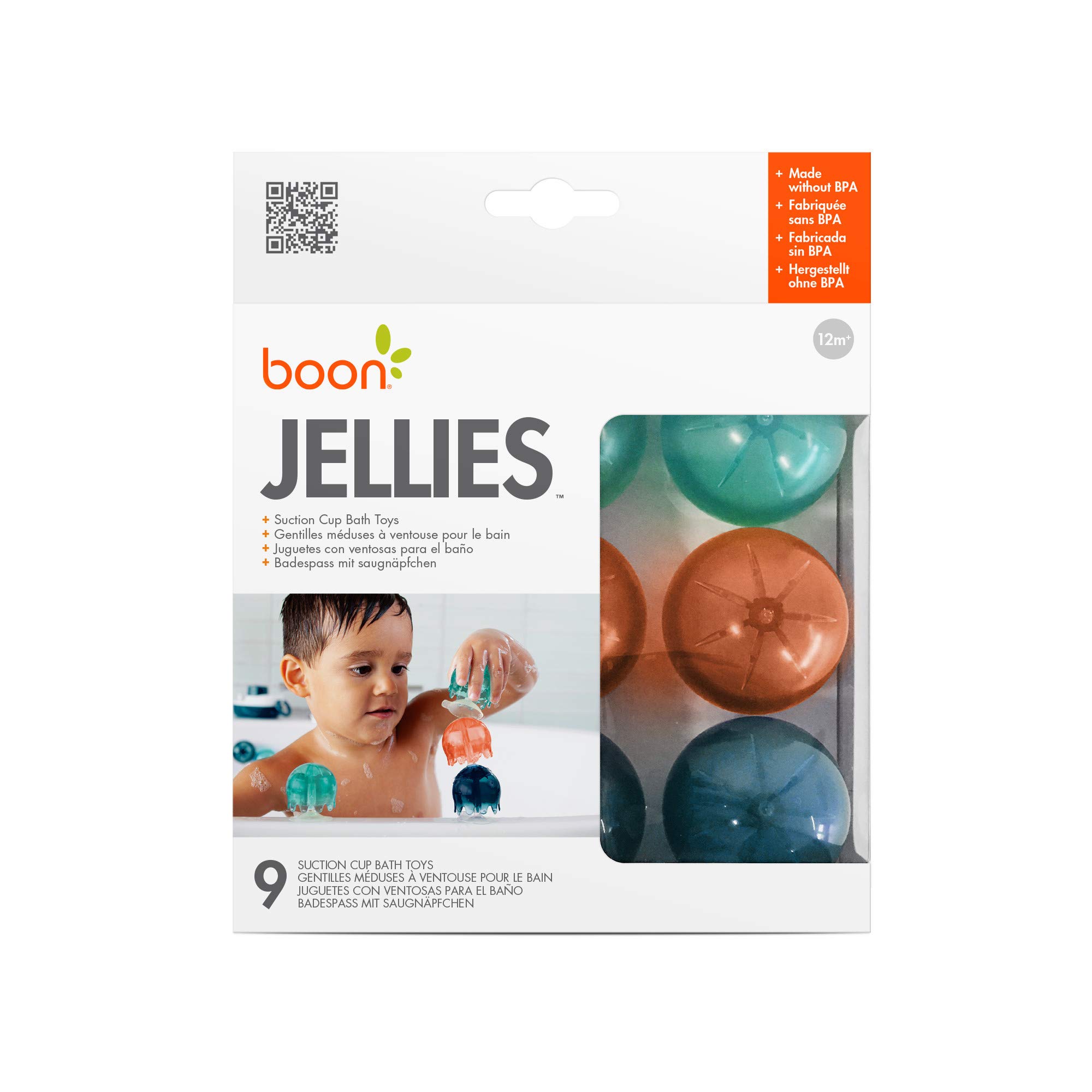 Boon JELLIES Suction Cup Bath Toys - Baby Sensory Toys - Navy/Coral - Ages 12 Months and Up - 9 Count