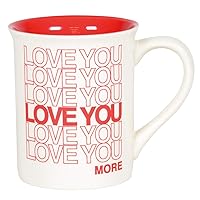 Enesco Our Name is Mud Love You More Repeating Type Coffee Mug, 16 Ounce, Red and White