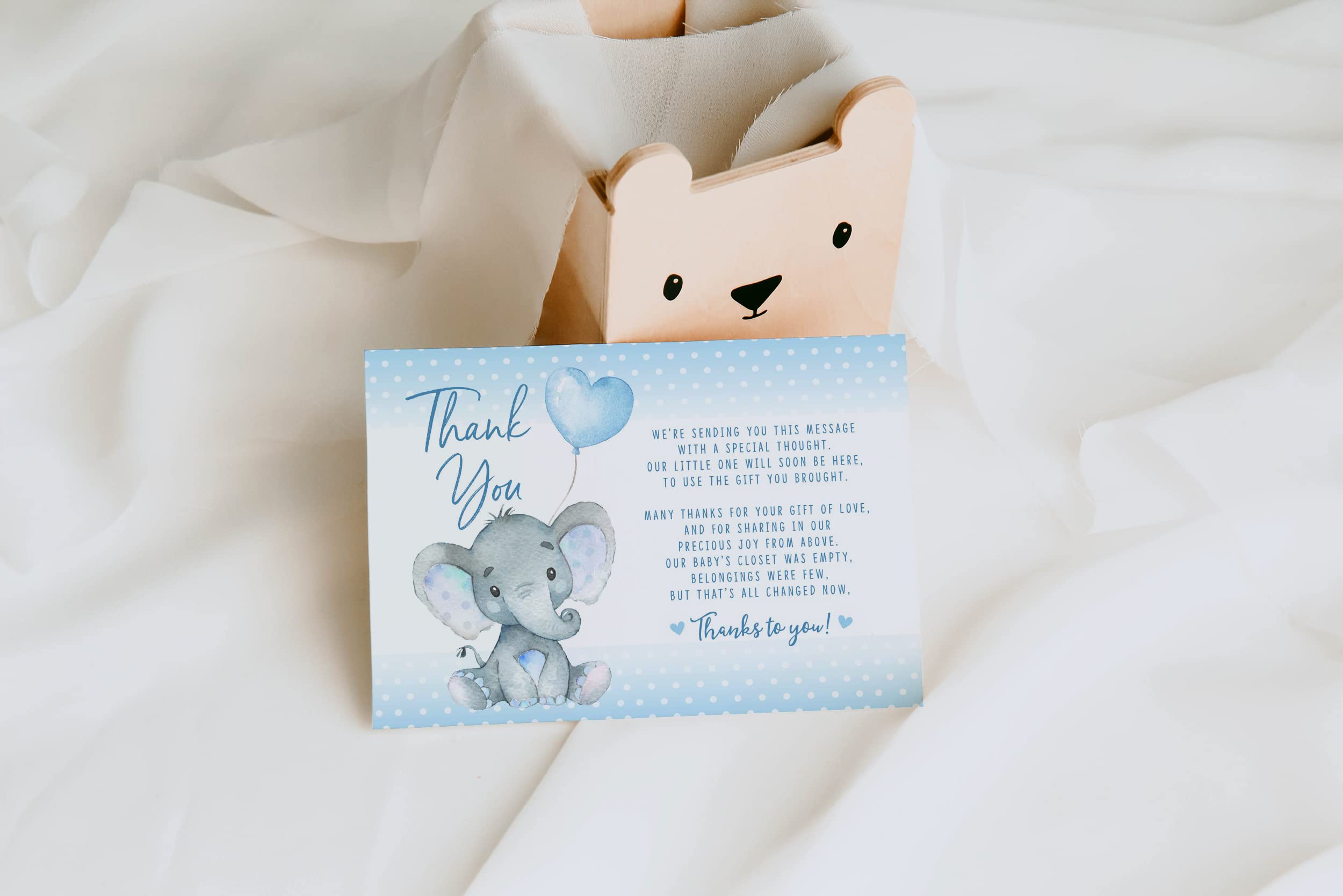 Elephant Baby Shower Thank You Cards 20 Count Pre-written Thank You Cards, Baby Sprinkle Blue Dots