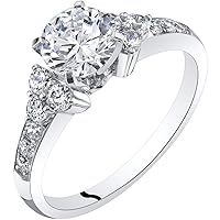 PEORA 14K White Gold Classic Style Engagement Ring for Women, 1.50 Carats total, Round Brilliant Cut, F-G Color, VVS Clarity, Sizes 4-10