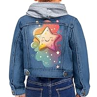 Colorful Star Toddler Hooded Denim Jacket - Kawaii Jean Jacket - Printed Denim Jacket for Kids