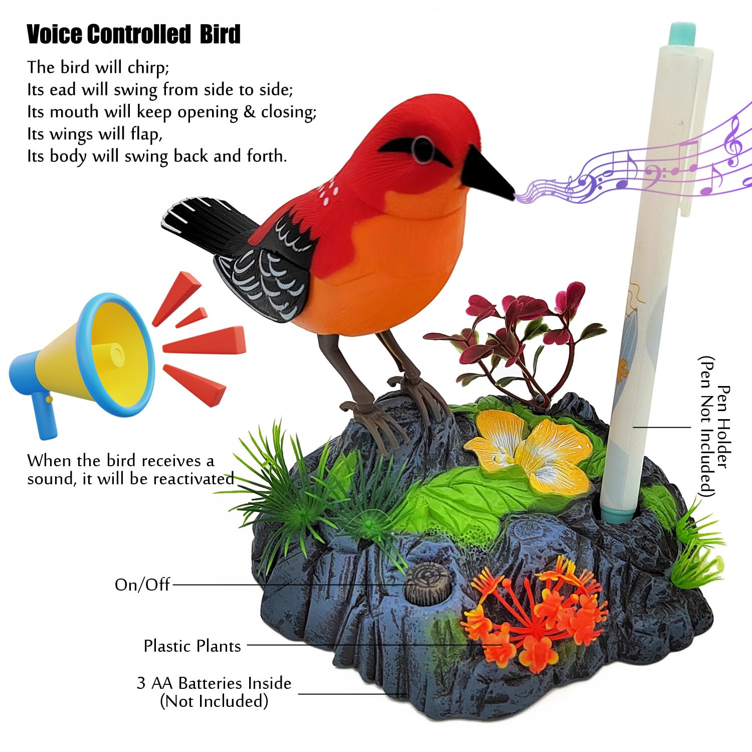 Tipmant Cute Electronic Birds Toys Pets Simulation Realistic Move Chirp Electric Office Home Desk Decor Decoration Kids Birthday Gifts (Red)