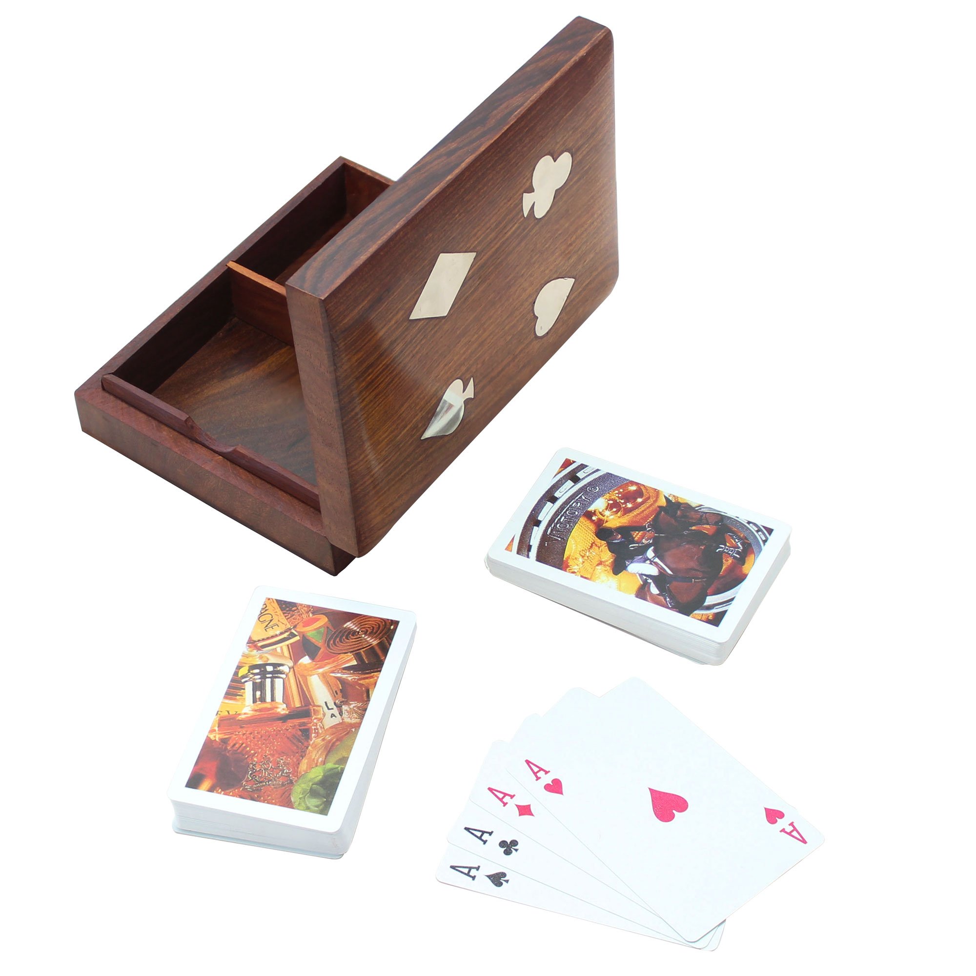 4th of July Independence Day Sale!! Handmade Wooden Box Case Double Playing Cards, Set Holder Artisan Crafted - Unique Decorative Storage Box Gifts for Adults