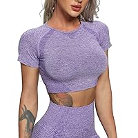 RIOJOY Vital Seamless Crop Top for Women Dotted Slim Fit Short Sleeve Sports Gym Tee Shirts