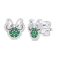Mini Mouse Stud Earrings 925 Sterling Silver Plated Stud Earrings with Fashion Green Emerald Cubic Zirconia Studs for Girls and Women
