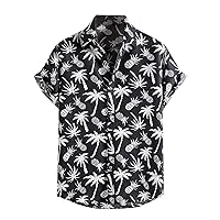 Mens Tropical Print Beach Shirt Short Sleeve Button Hawaiian Shirt Casual Aloha Shirts Summer Vacation T-Shirt Tops