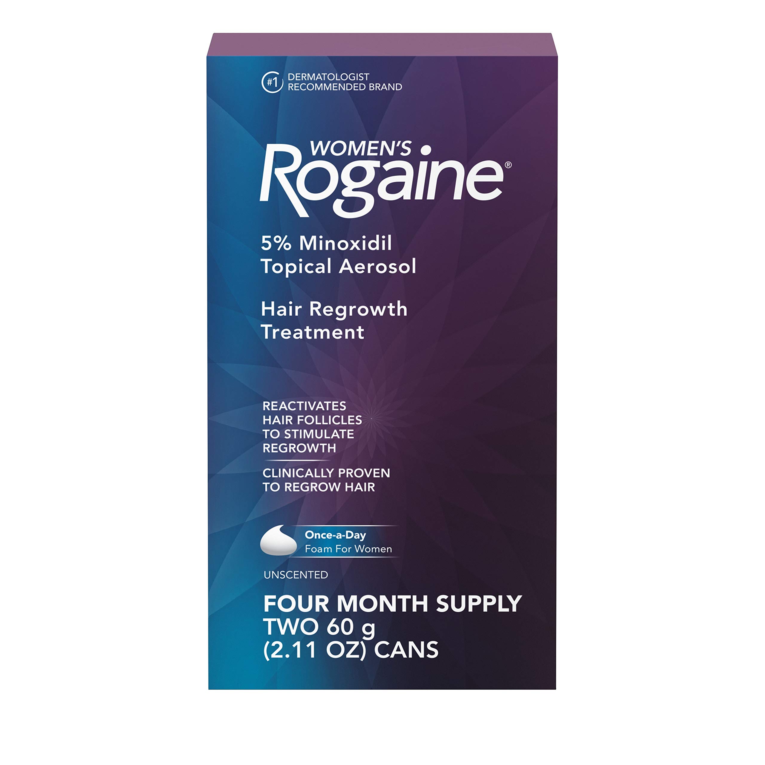 Women's Rogaine 5% Minoxidil Foam for Thinning Hair & Loss, Topical Once-A-Day Hair Fall Treatment for Women's Hair Regrowth, Unscented Minoxidil Foam, 4-Month Supply, 2 x 2.11 oz