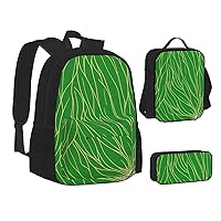 Green Flowers Backpack, Laptop Backpack With Lunch Bag And Storage Box 3 Piece Set, 15 Inch Large Backpack