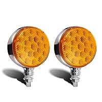 Partsam 2Pcs Amber/Amber Round Dual-Face LED Rear Turn Signal and Parking Lights Post Mount Sealed 42 LED Pedestal Lights Chrome Replacement for Trucks Trailers