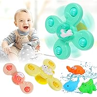 Suction Cup Spinner Toys, 3PCS Suction Hand Spinner Toys + 3PCS Floating Bath Toys, Suction Cup Fidget Spinner Toys Sensory Toys Baby Toys for 0-6 Babies, Stress Relief and Anxiety Spinning Top