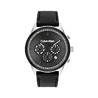 Calvin Klein Men's, CK Infinite Multi-Function Watch with Sunray Dial, Water Resistant, Black Leather Strap, (Model:25200379)