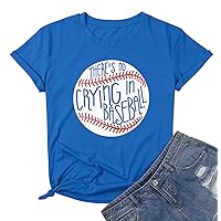 Theres No Crying in Baseball T Shirt Women Baseball Mom Graphic Tees Casual Short Sleeve Tops Baseball T-Shirt