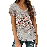 2024 Summer T-Shirts Short Sleeve V Neck Tees for Women Fashion Tops Trendy Lightweight Soft Casual Summer Top