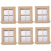 Dollhouse Windows 1 12 Scale 6PCS Wooden 4-Pane Doll House Window with Clear Glass 3.4x3.9x0.9 inch Dolls House Accessories for DIY Dollhouse Décor or Model