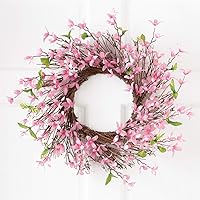 Spring Forsythia Floral Twig Door Wreath - Seasonal Door Accent for Any Room, Pink