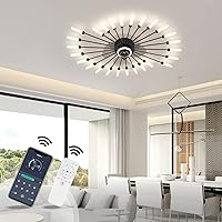 40'' Modern Black Ceiling Fans with 26 LED Lights Remote/APP Control, Low Profile Flush Mount Ceiling Fan with Memory Light for Bedroom Living Room, Reversible DC Motor, Dimmable Function