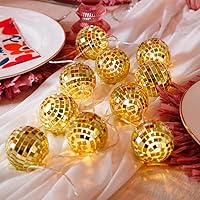 Talking Tables Gold Mirror Disco Outdor or Indoor Fairy String Lights-Warm Glow | Fun Decorations Birthday, Christmas or NYE Party, Home Décor | LED Battery Operated | 10 Balls | Length 1.6m