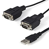StarTech.com USB to Serial Adapter - 2 Port - COM Port Retention - FTDI - USB to RS232 Adapter Cable - USB to Serial Converter (ICUSB2322F), Black