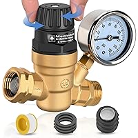 Nilight RV Water Pressure Regulator for RV Camper, Adjustable Handle Water Pressure Regulator Valve with Gauge and Inlet Screen Filter, Brass Lead-free Reducer Valve Filter for Camper Travel Trailer
