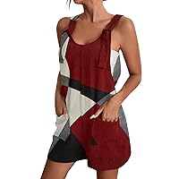 Womens Summer Short Jumpsuits Vacation Trend Block Color Rompers Casual Sleeveless Beach Overalls with Pockets
