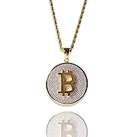 Custom Crypto Bitcoin Iced Men Women 14k Gold Finish Italy Iced Bling Pendant Individual Micro-Pave Simulated Diamond Punk Necklace Ice Out, Iced Pendant, Crypto Rope Necklace