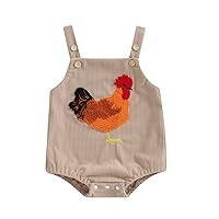 Infant Baby Boy Girl Summer Outfit Sleeveless Embroidery Rooster Corduroy Overalls 0 3 6 9 12 Months Casual Romper