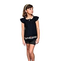 Girls Embroidered Dress Linen Blouse - Simply Elegant Flutter Sleeve - Casual Top, Tees & Shirts