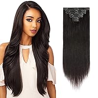 MY-LADY Double Weft 100% Remy Human Hair Clip in Extensions 14''-22'' Grade 7A Quality Full Head Thick Thickened Long Soft Silky Straight 8pcs 18clips Off Black (18