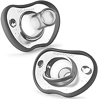 Nanobebe Baby Pacifiers 0-3 Month - Orthodontic, Curves Comfortably with Face Contour, Award Winning for Breastfeeding Babies, 100% Silicone - BPA Free. Perfect Baby Registry Gift 2pk,Grey