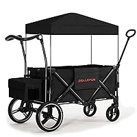 Collapsible Stroller Wagon for Kids Featuring 4 High Toddler Seats with Magnetic Buckle Adjustable/Removable UV-Protection Canopy,Black