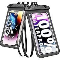 Waterproof Phone Pouch 2 Pack, 100% Waterproof Phone Case Dry Bag with Lanyard for iPhone 15 14 13 12 Pro Max Plus Samsung Galaxy S24 S23 Ultra-Beach Cruise Ship Vacation Essentials-Black