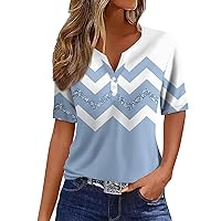 Womens Workout Tops,Short Sleeve Blouses for Women Fashion V Neck Button Boho Tops for Women Going Out Tops for Women