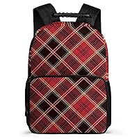 Red Buffalo Plaid Backpack Adjustable Strap Daypack 16 Inch Double Shoulder Backpack Laptop Business Bag for Hiking Travel