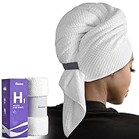 Extra Large Microfiber Hair Towel for Women Long, Curly, Thick Hair, Super Soft Anti Frizz Quick Dry Hair Towel Wrap, Ultra Absorbent Hair Turban with Elastic Band White