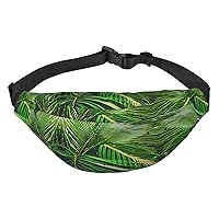 Palm Tree Leaves Adjustable Belt Hip Bum Bag Fashion Water Resistant Hiking Waist Bag for Traveling Casual Running Hiking Cycling