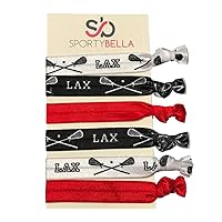 Lacrosse Hair Accessories for Girls (Red) No Crease Girls Hair Ties or Hair Elastics, Hair Accessories with Lacrosse Stick Design, Hair Tie for Lacrosse Players (6 pcs) - by SPORTYBELLA