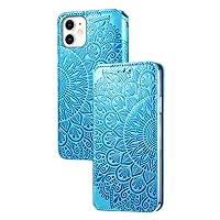 Retro Flower Comfortable PU Flip Phone case with Wallet Card Holder for iPhone 14 13 12 11 8 7 6 S X XS XR Plus Pro Max Mini Protective Cover Exquisite Shockproof Bumper(Blue,12)