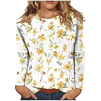 Fall Long Sleeve Shirts for Women Fashion O-Neck Blouses Loose Tees Casual Long Sleeve Pullover Printed Tunic Tops