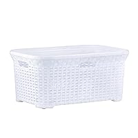 Superio Wicker Style Laundry Basket with Cutout Handles 50 Liter White Easy Storage Dirty Clothes in Washroom, Bathroom, or Bedroom