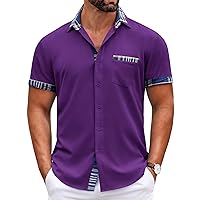 COOFANDY Mens Short Sleeve Dress Shirts Casual Wrinkle Free Shirt Plaid Collar Summer Button Down Shirts