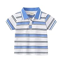 Toddler Boys Cotton Striped Pique Shirt Summer Button-up Lapel Tees Kids School Uniform Tops