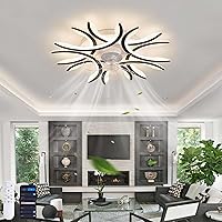 Design Ceiling Fan with Lighting and Remote Control LED Dimmable Reversible 6-Speed Ceiling Light with Fan with Memory Function Bedroom Quiet Fan Lamp Living Room Black Alexa