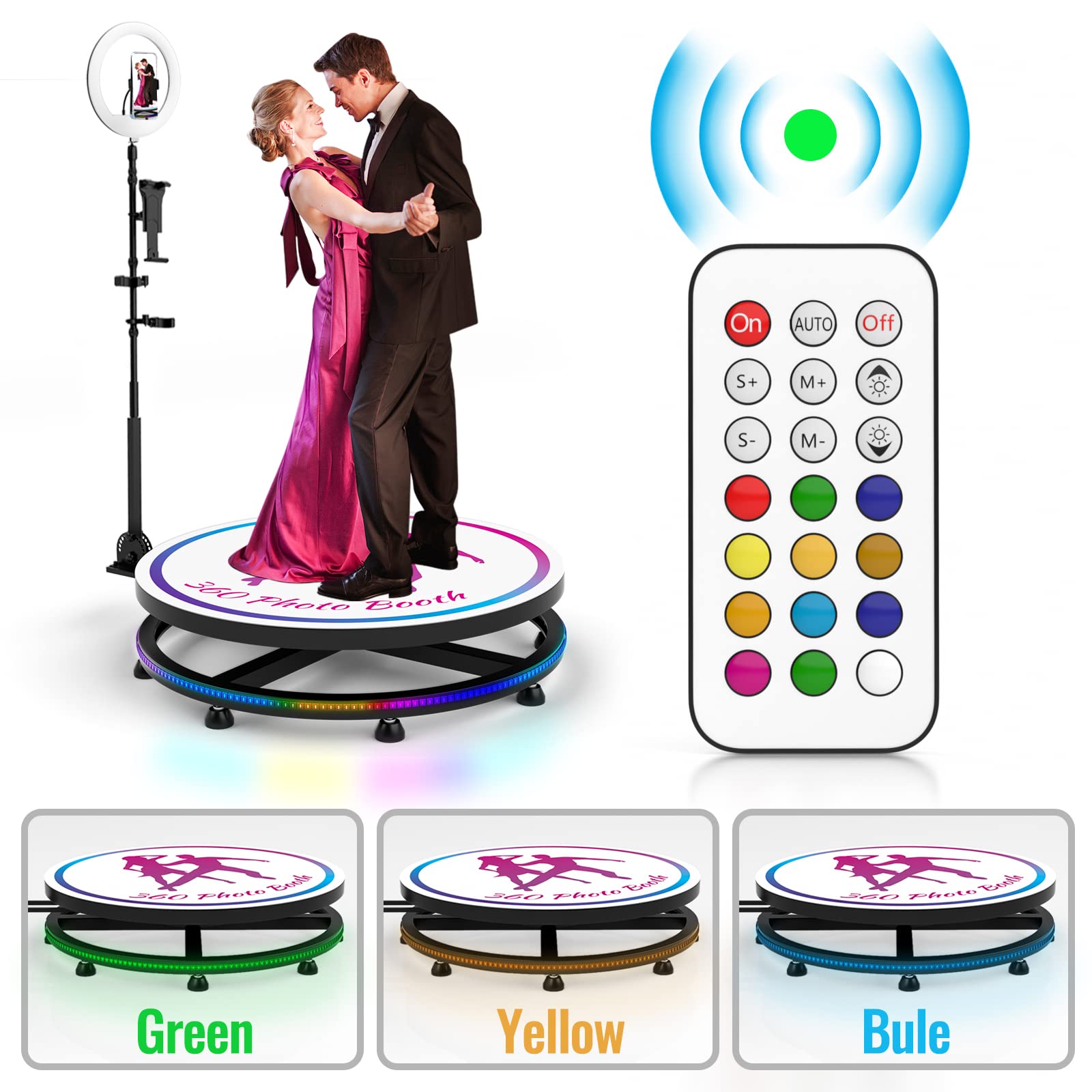 AIRUSAN 360 Photo Booth Machine for Parties Weddings Events with Ring Light, Selfie Holder Accessories, APP Remote Control, Flight Case, Free Logo Customization, 39.4