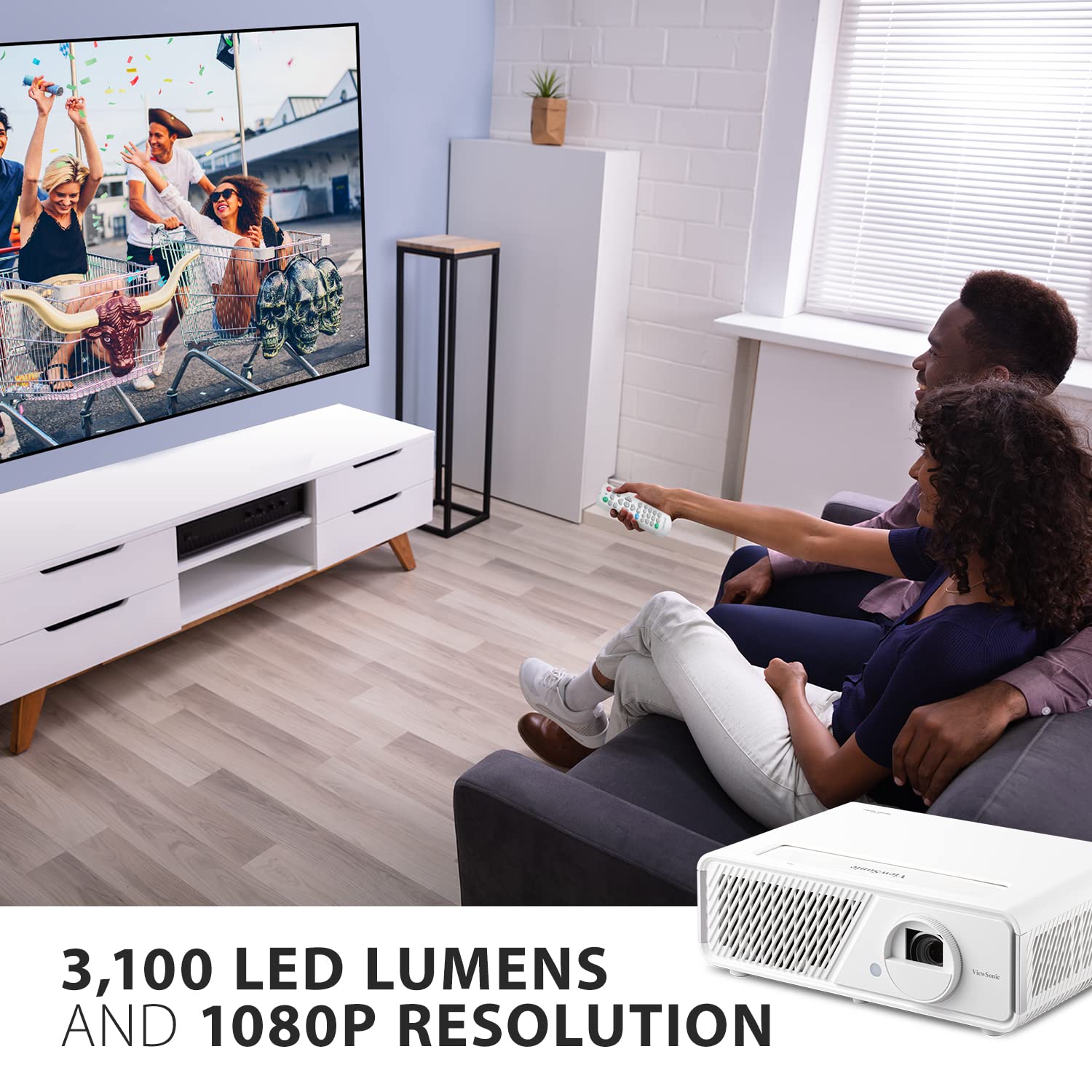ViewSonic X1 1080p Projector with 3100 LED Lumens, Cinematic Colors, Vertical Lens Shift, 1.3X Optical Zoom, H&V Keystone Correction and Corner Adjustment