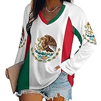 Mexican Flag Women's Long Sleeve Shirts Athletic Workout T-Shirts V Neck Sweatshirts Casual Tops