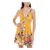 Womens Stretch Twist Front Elastic Back Panel Sleeveless Sweetheart Neckline Short Party Fit + Flare Dress