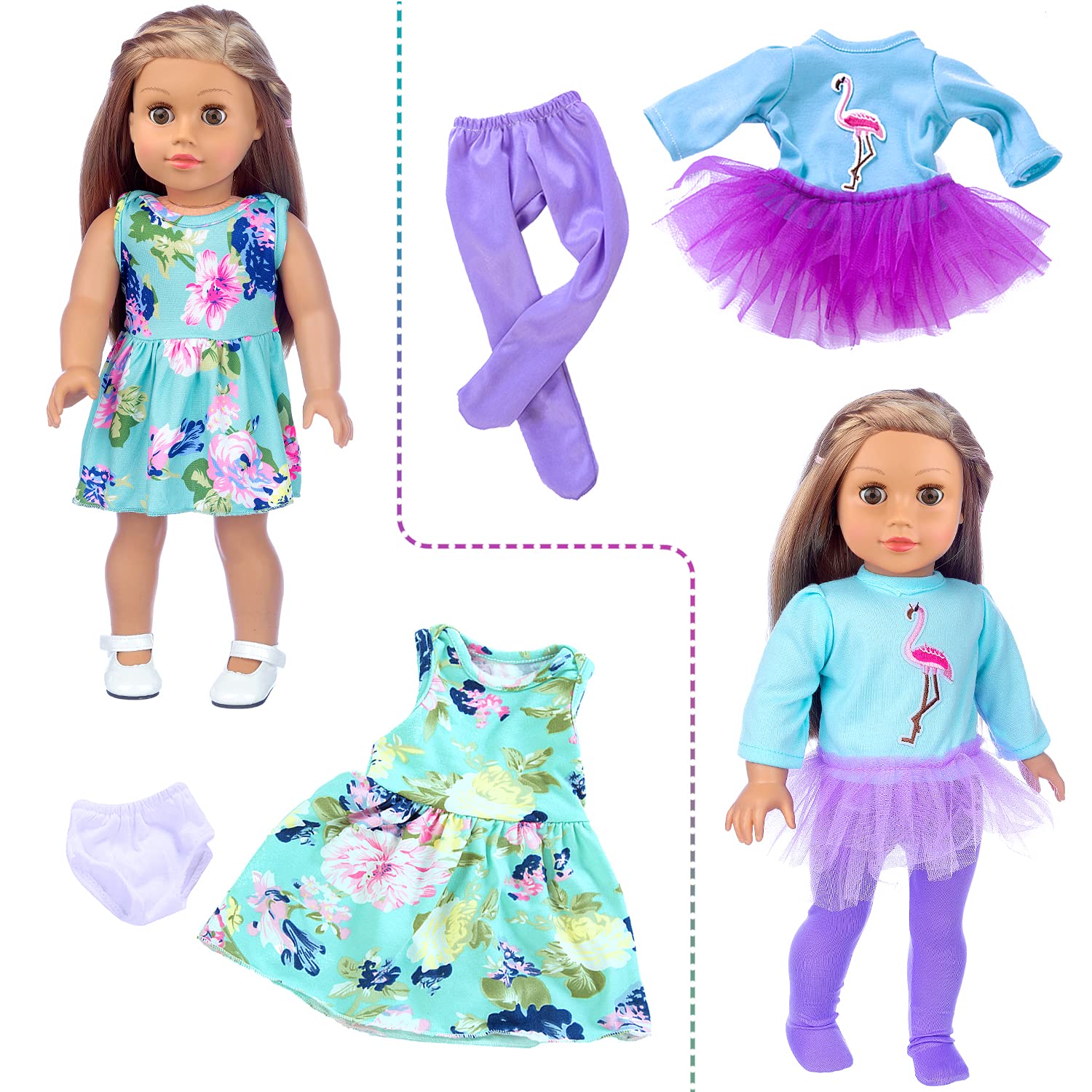 ZITA ELEMENT 24 Pcs 18 Inch Girl Doll Clothes and Accessories - Doll Clothing Outfits Dress Swimsuits Tights for 18 Inch Dolls Christmas Birthday Gift