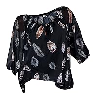 3/4 Sleeve Top Womens Plus Size Boho T Shirts Cute Feather Print Shirt Quarter Length Sleeve Tops Flowy Blouses